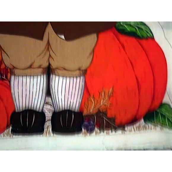 VTG Little Pilgrims Thanksgiving Table Centerpiece Pillow Craft Sewing Fabric - Picture 6 of 11